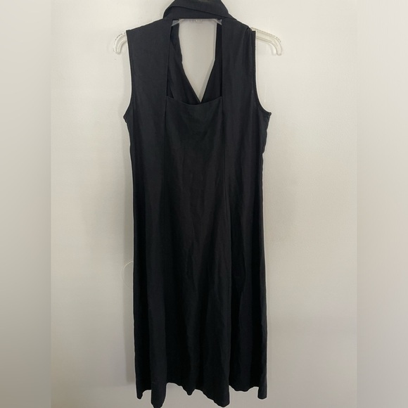 Vintage 2000's Linen-Blend Black Maxi Dress halter collar buttons sleeveless - Picture 2 of 5